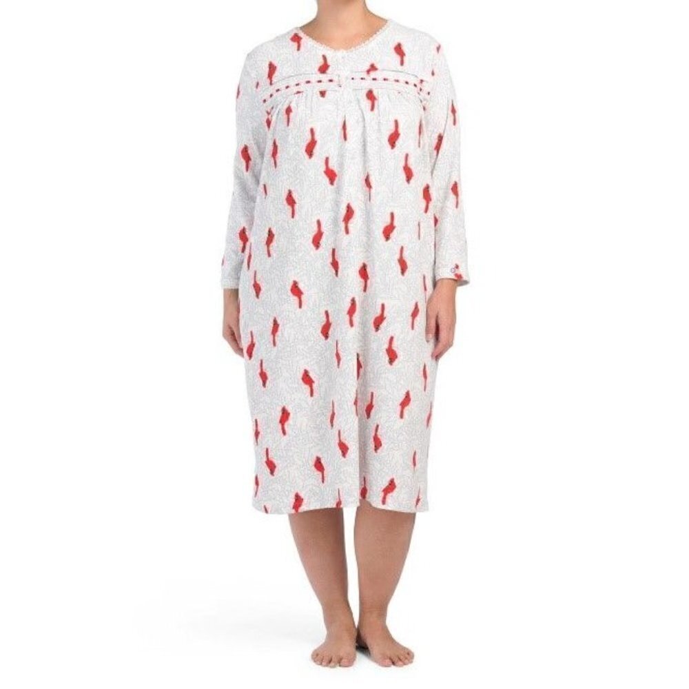 Relaxed Soft Stretchy Cozy Bird Novelty Printed Fleece Nightgown Plus Size 1X